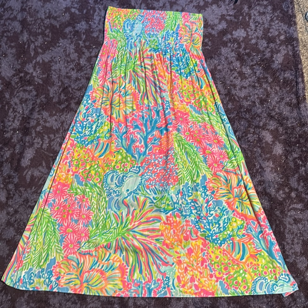 Lilly Pulitzer sz Medium Bodhi Maxi Skirt Lovers Coral /Strapless Dress - Picture 12 of 13
